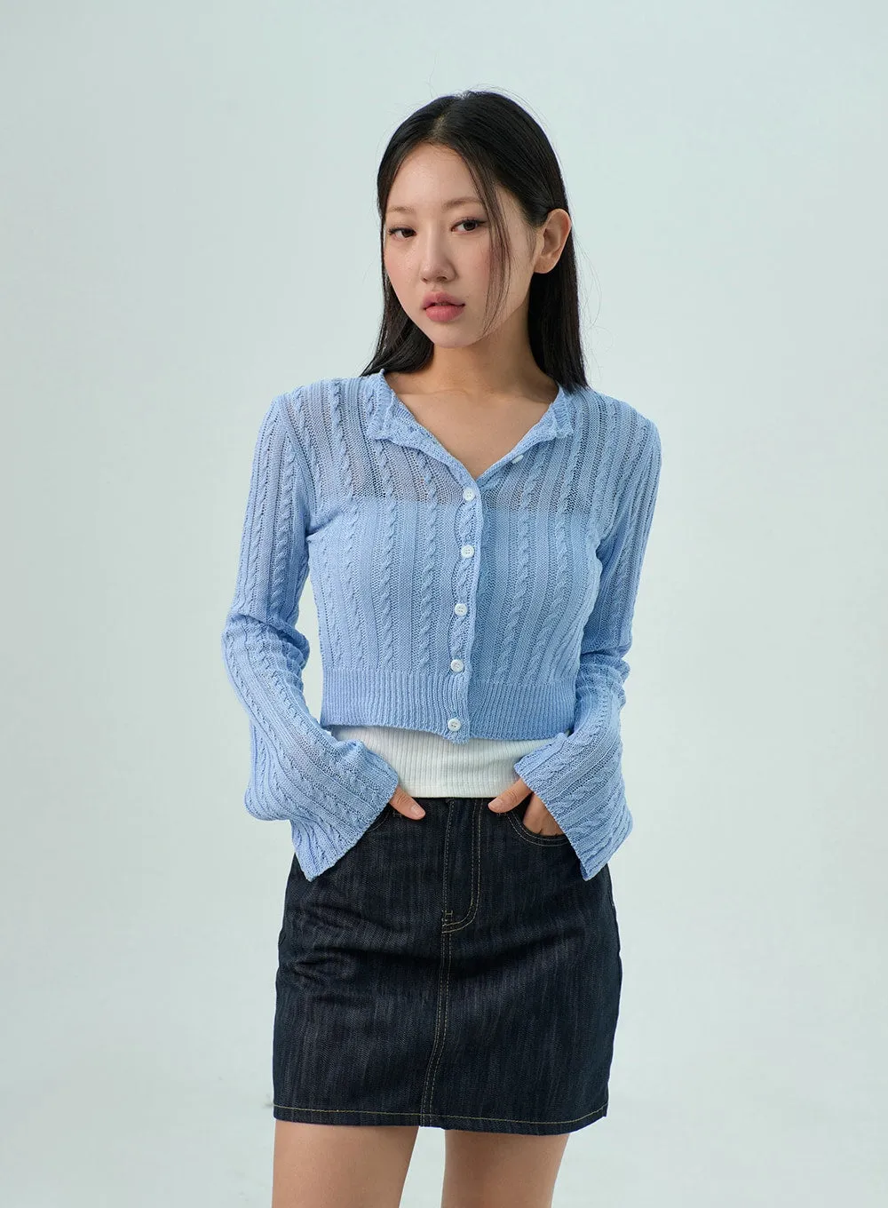 Cable Knit Mesh Cardigan CY330