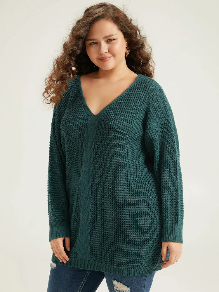 Cable Knit Plain Elastic Cuffs Pullover