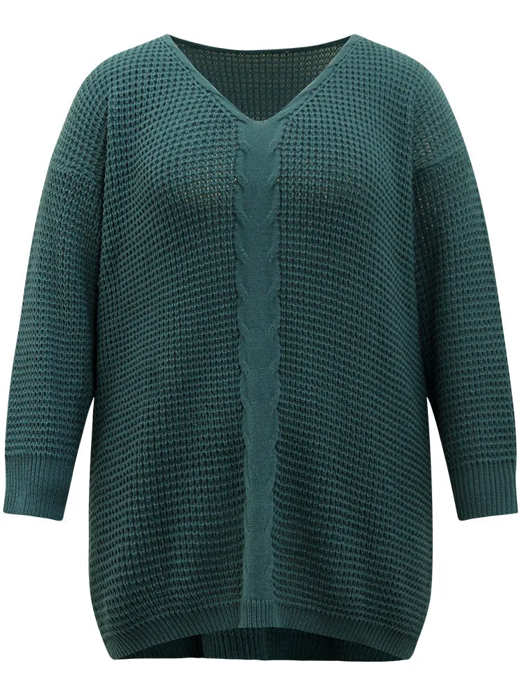 Cable Knit Plain Elastic Cuffs Pullover