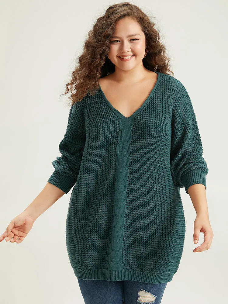 Cable Knit Plain Elastic Cuffs Pullover