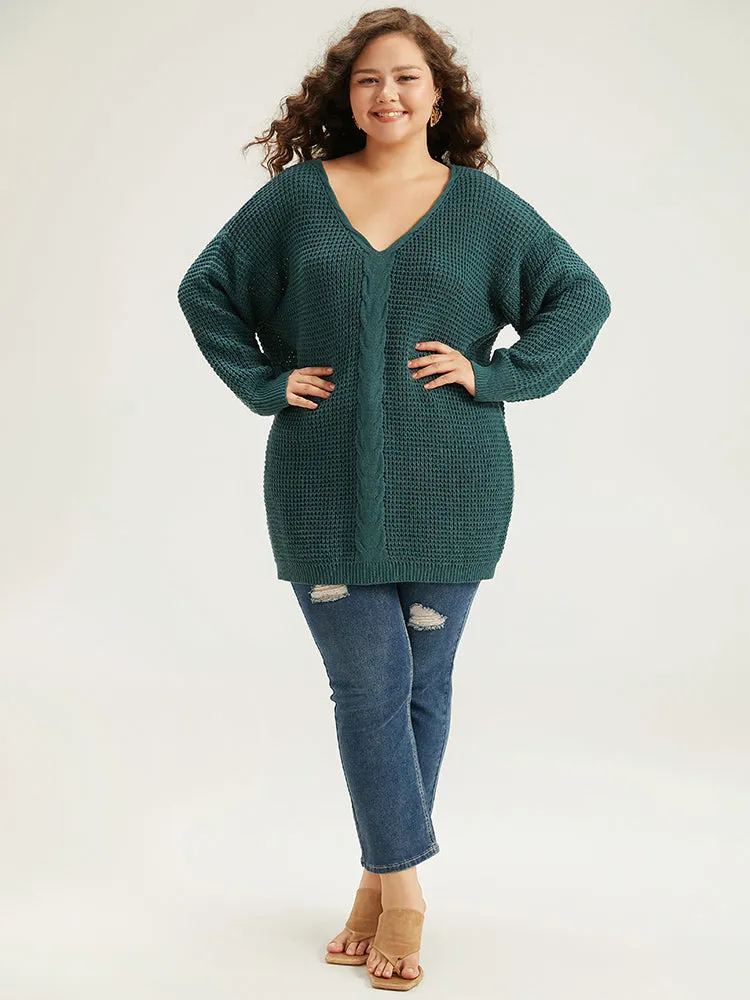 Cable Knit Plain Elastic Cuffs Pullover
