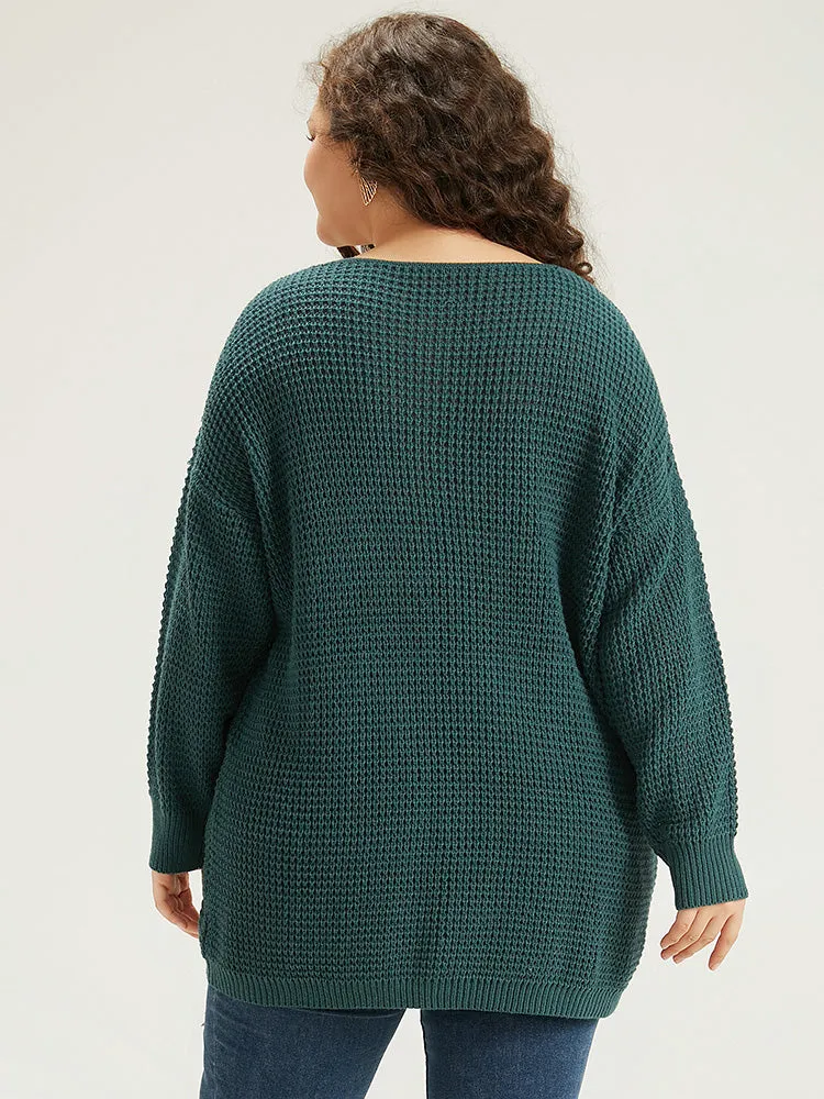 Cable Knit Plain Elastic Cuffs Pullover