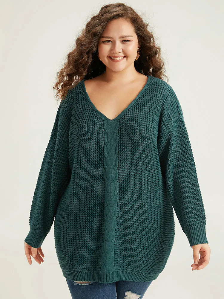 Cable Knit Plain Elastic Cuffs Pullover