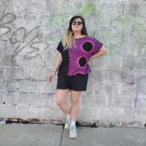 Circle Dyed Cropped Cap Sleeve Top - Violet & Black