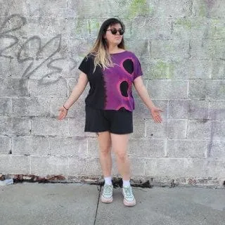 Circle Dyed Cropped Cap Sleeve Top - Violet & Black