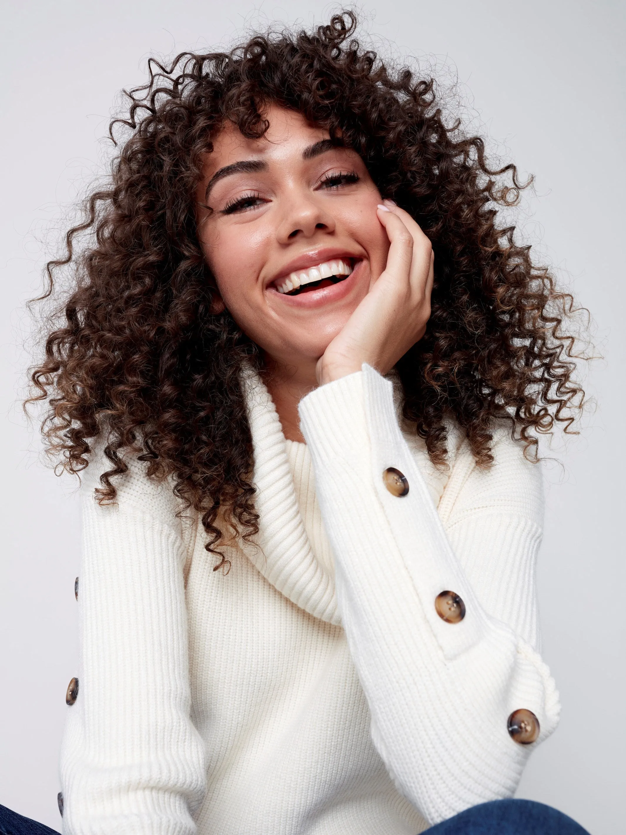 Cowl Neck Sweater with Button Detail - Ecru