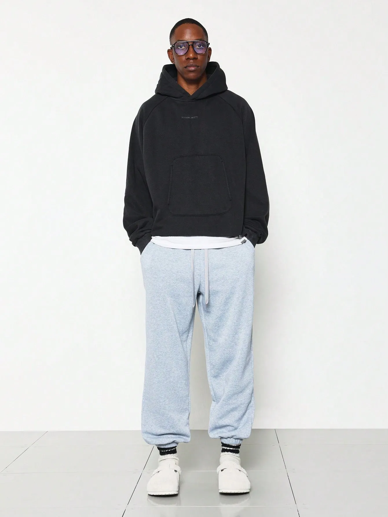 Cropped Overhead Washed Hoodie With Small Graphic Print