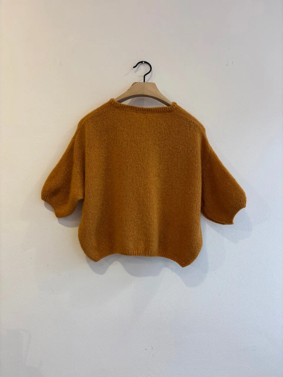 Cropped Sleeve Mohair Cardigan Mustard