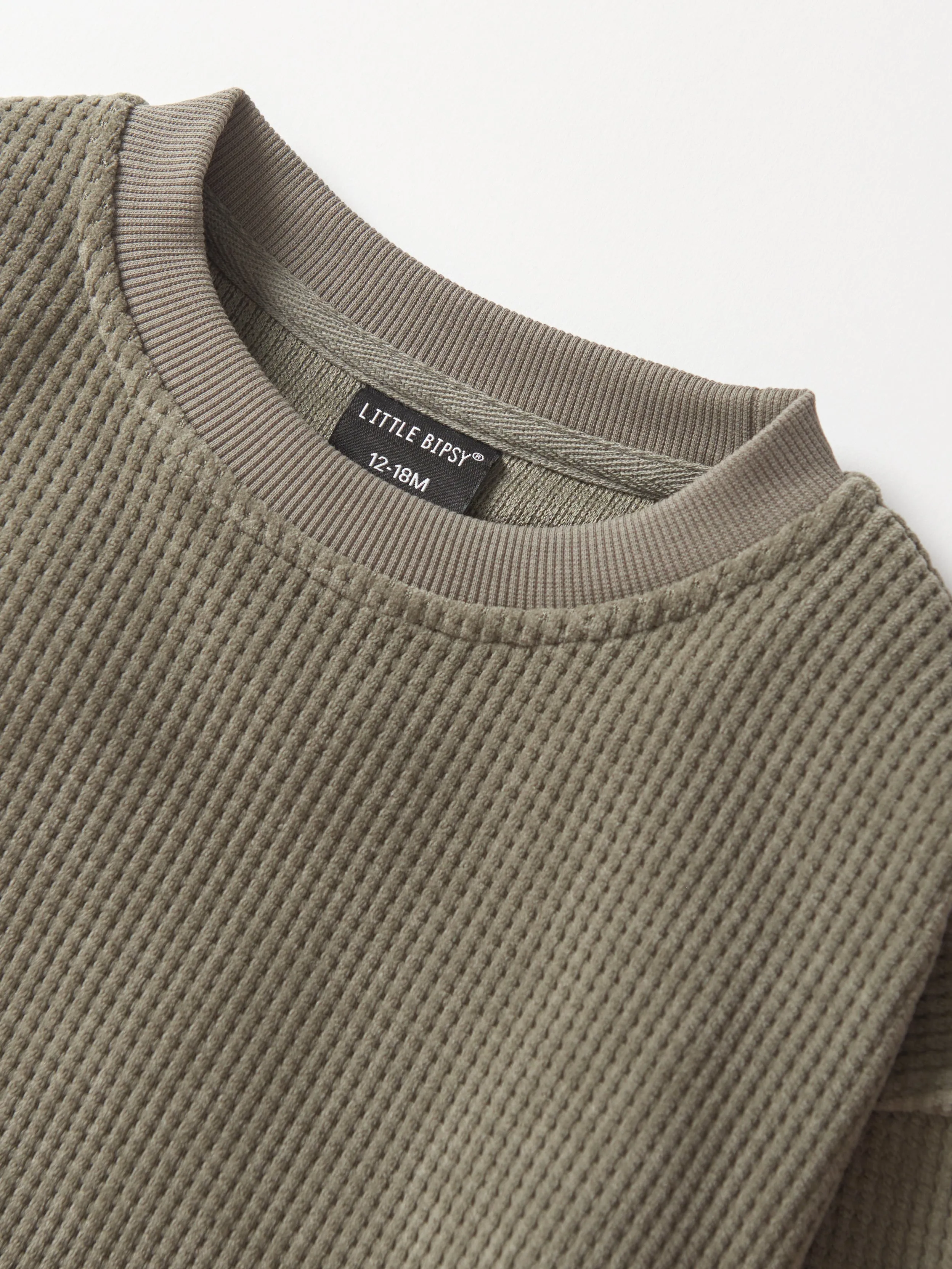 Elevated Waffle Crewneck - Army Green