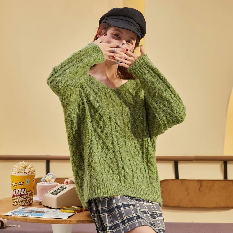 Fashion Girl Twist Design Loose Sweater