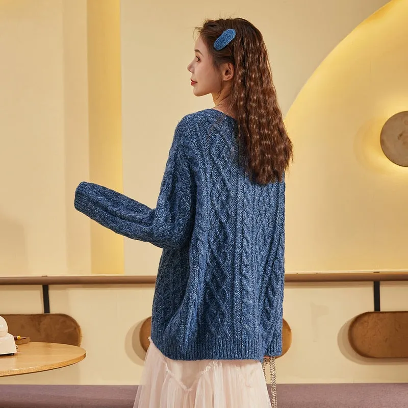 Fashion Girl Twist Design Loose Sweater