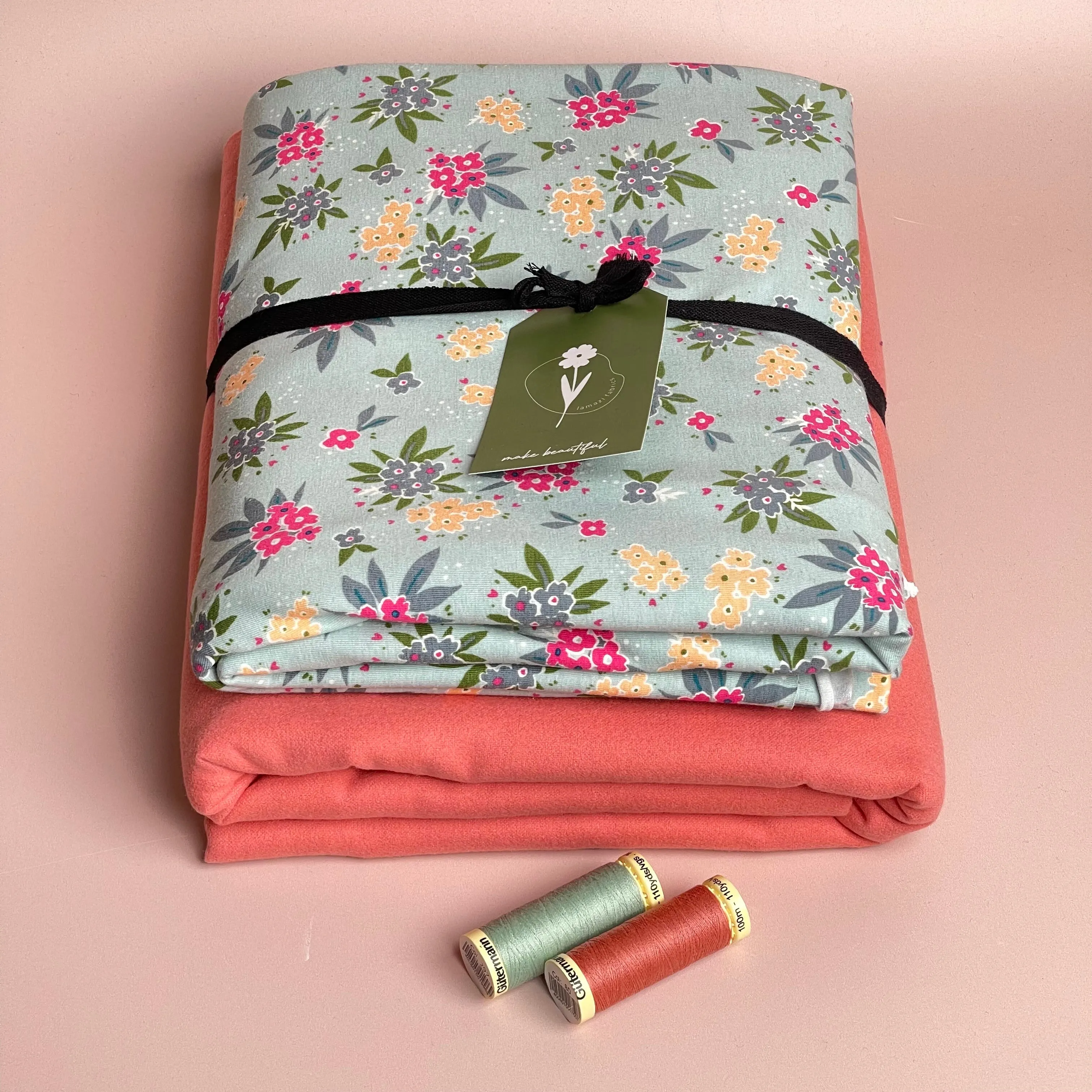 Limited Edition - Luxury Pyjama Kit with Printed Cotton Jersey and Pink Clay Flannel