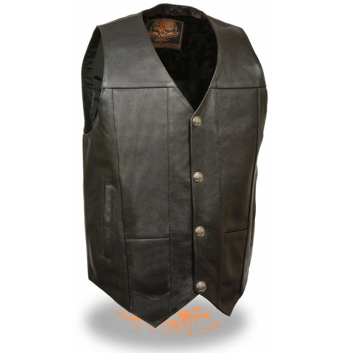 Milwaukee Leather LKM3700 Men's Plain Side Leather Vest with Buffalo Snaps