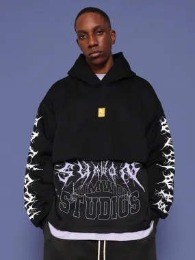 Overhead Double Layer Hoodie With Gothic Graphic Print