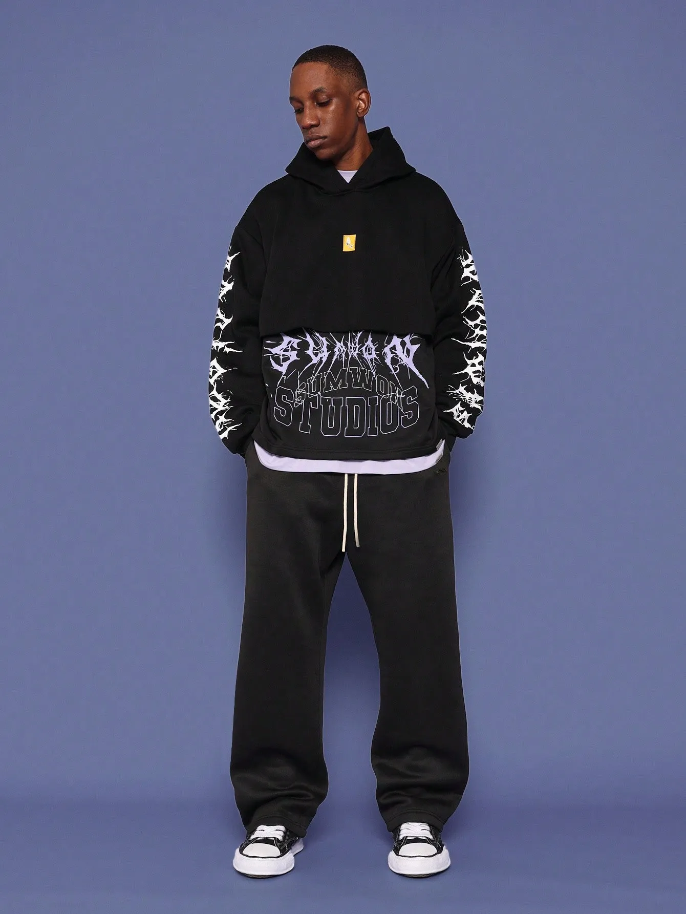 Overhead Double Layer Hoodie With Gothic Graphic Print