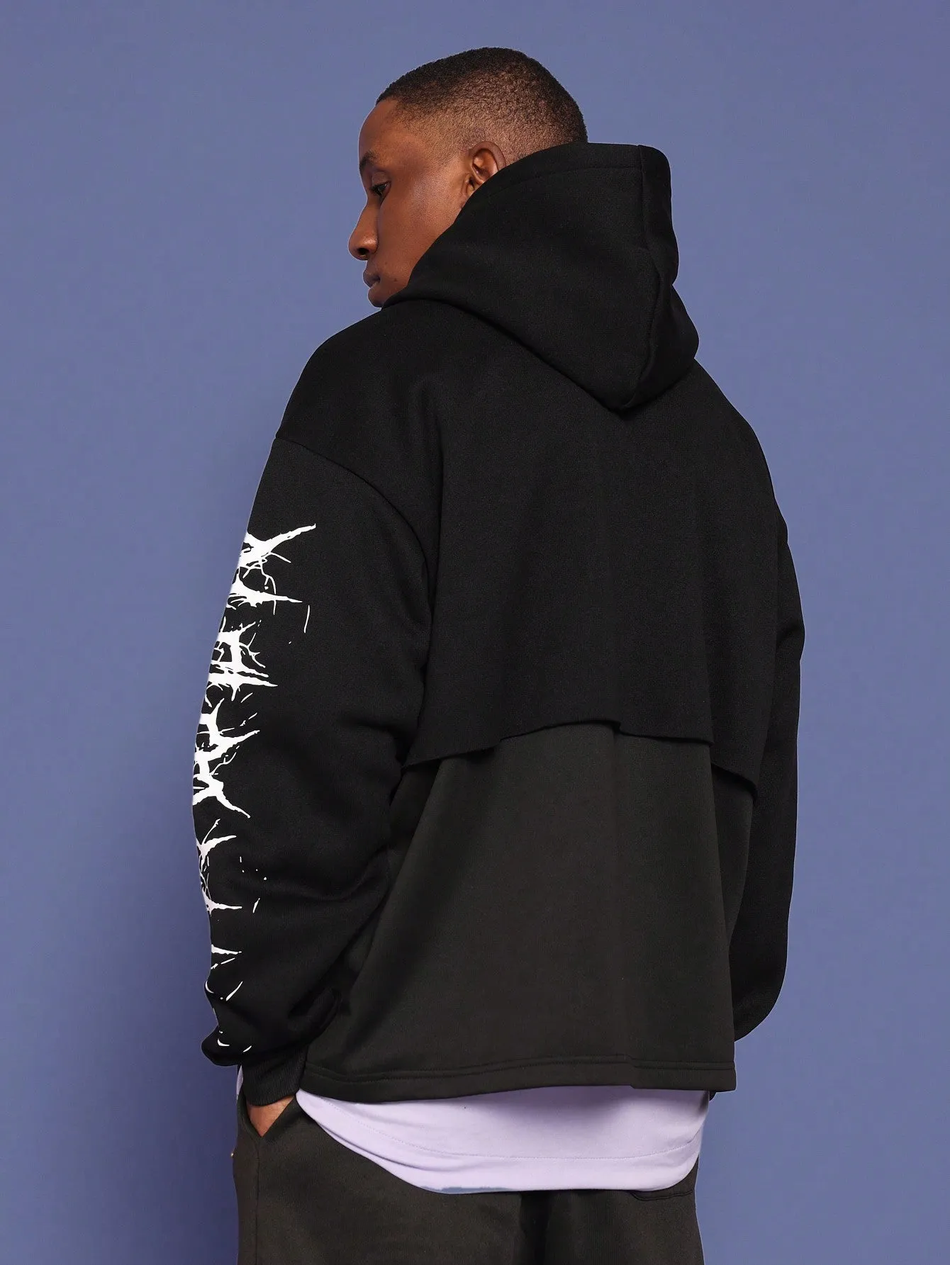 Overhead Double Layer Hoodie With Gothic Graphic Print