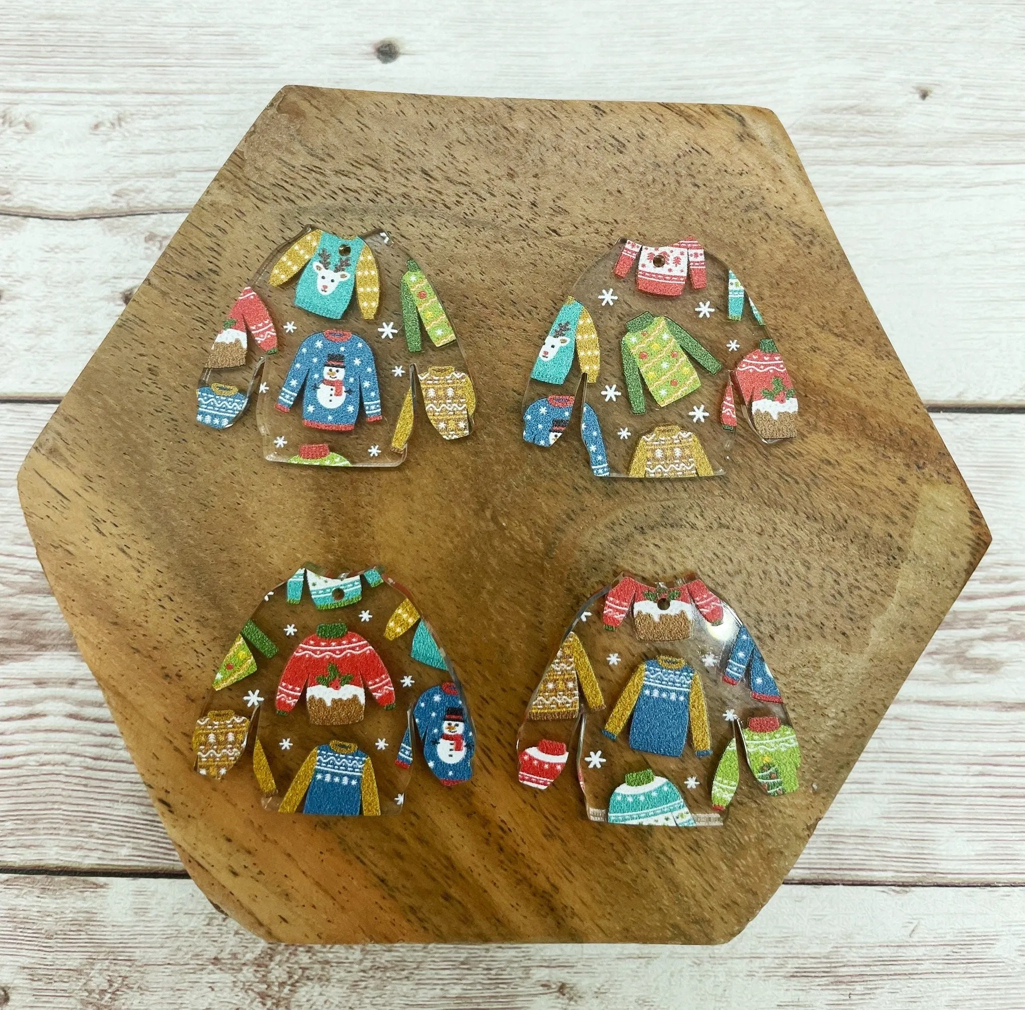 Patterned Christmas Sweater Print Acrylic Earring Blanks, DIY Jewelry Making