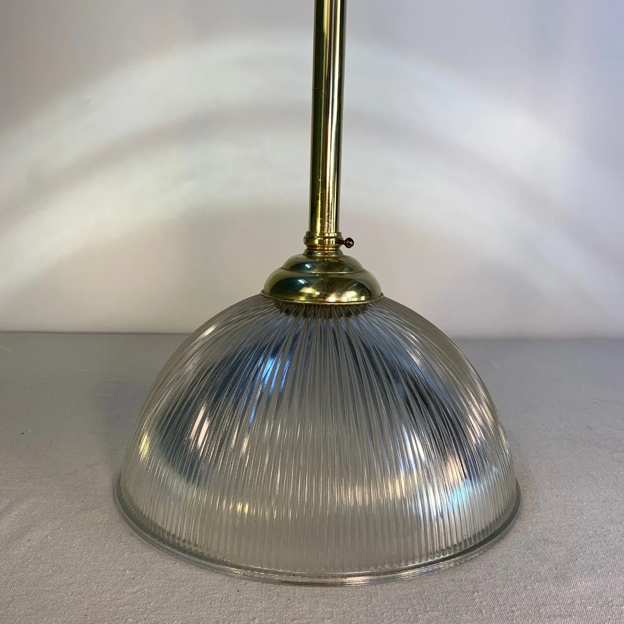 Pendant Light, Brass, Ribbed Glass