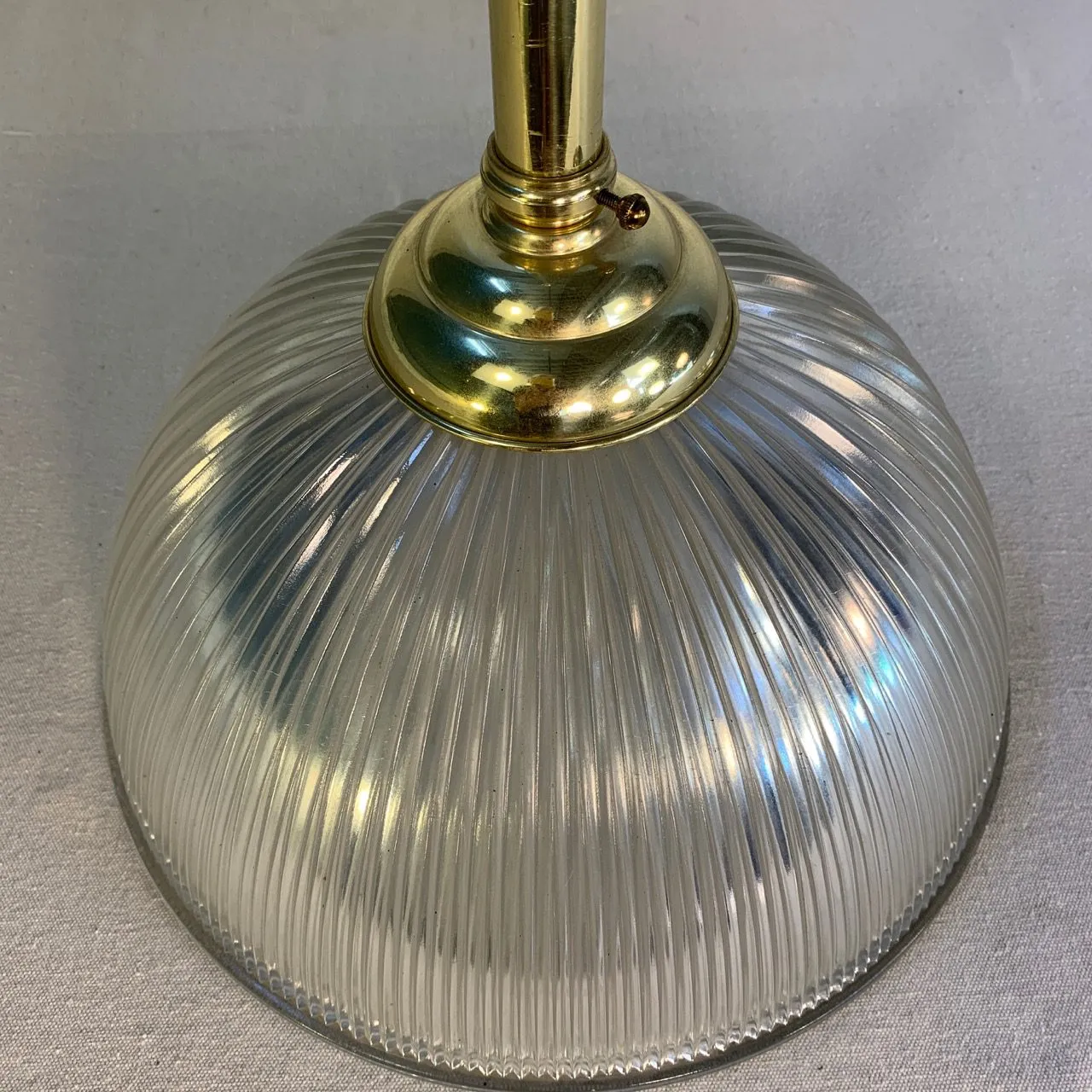 Pendant Light, Brass, Ribbed Glass