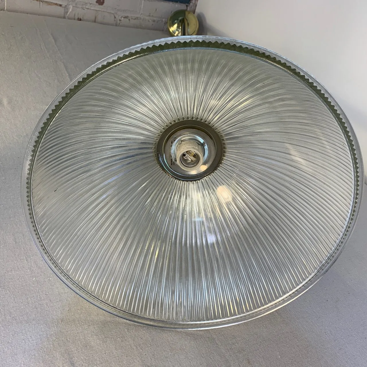 Pendant Light, Brass, Ribbed Glass