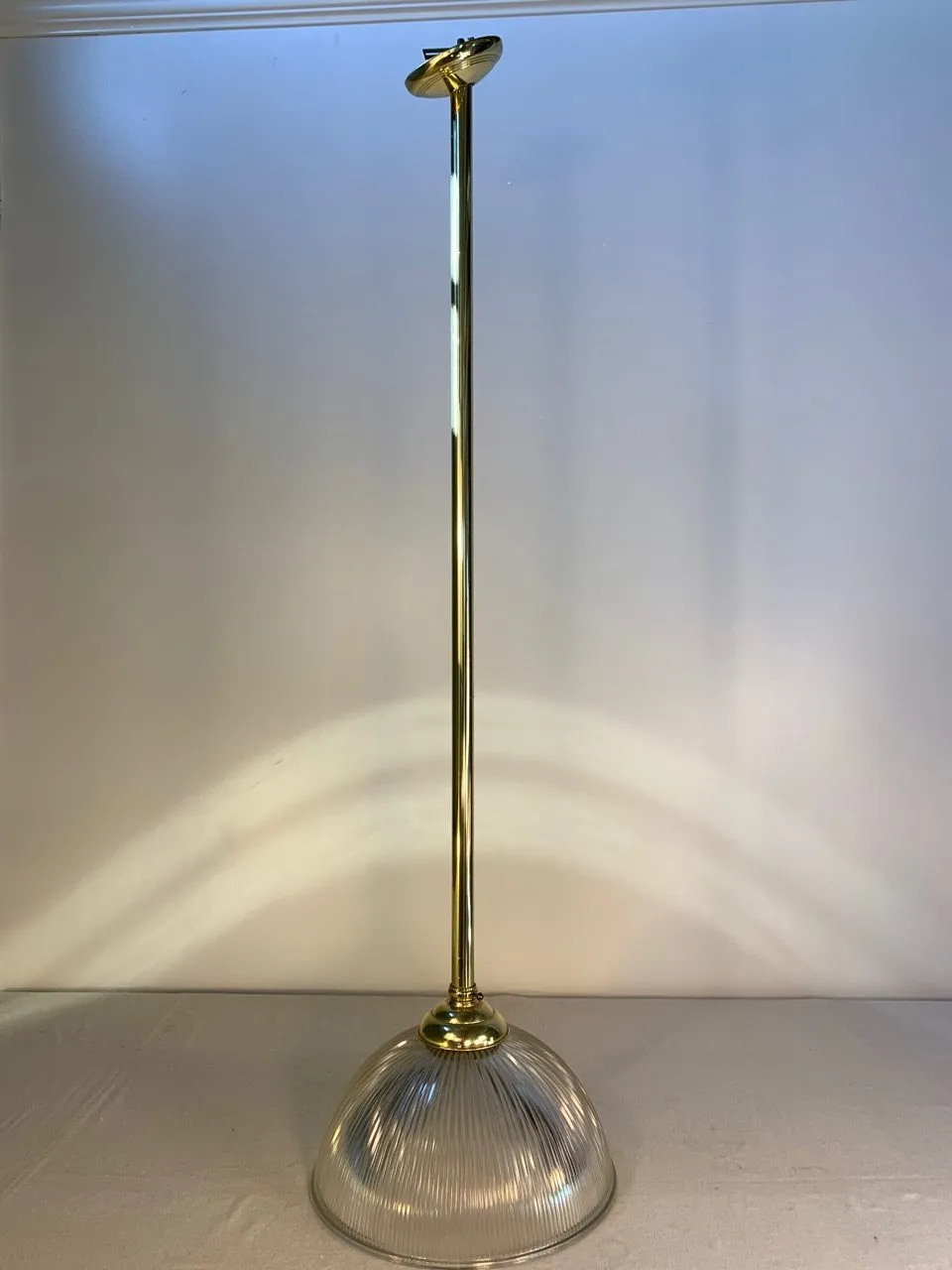 Pendant Light, Brass, Ribbed Glass