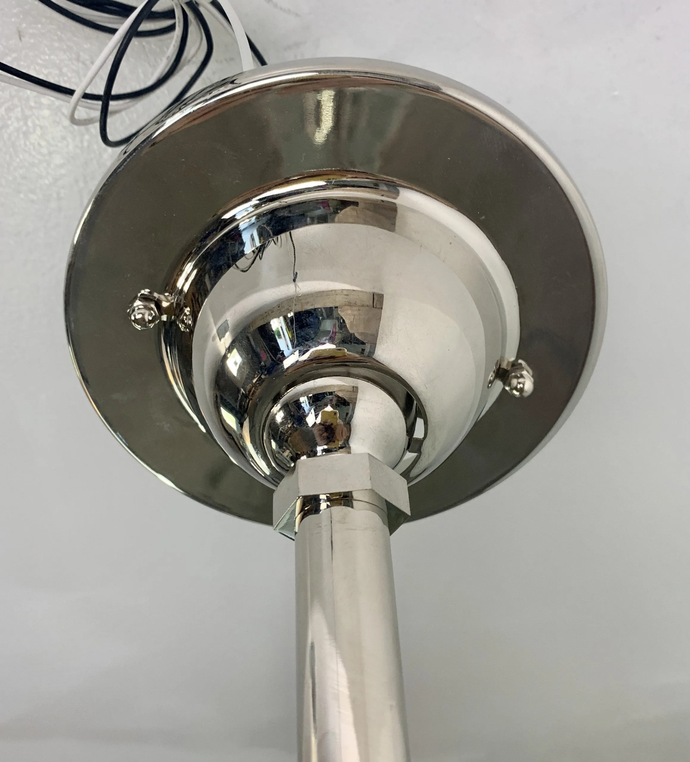 Pendant Light, Nickel, Tall, Ribbed Glass Shade