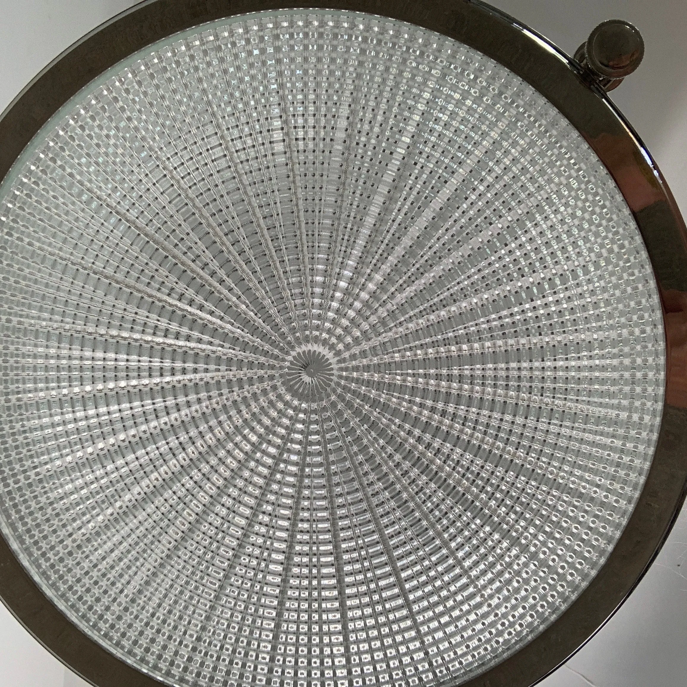 Pendant Light, Nickel, Tall, Ribbed Glass Shade