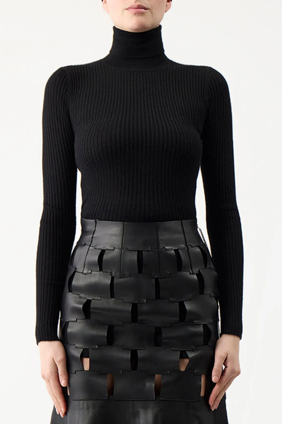 Peppe Knit Turtleneck in Black Cashmere Silk