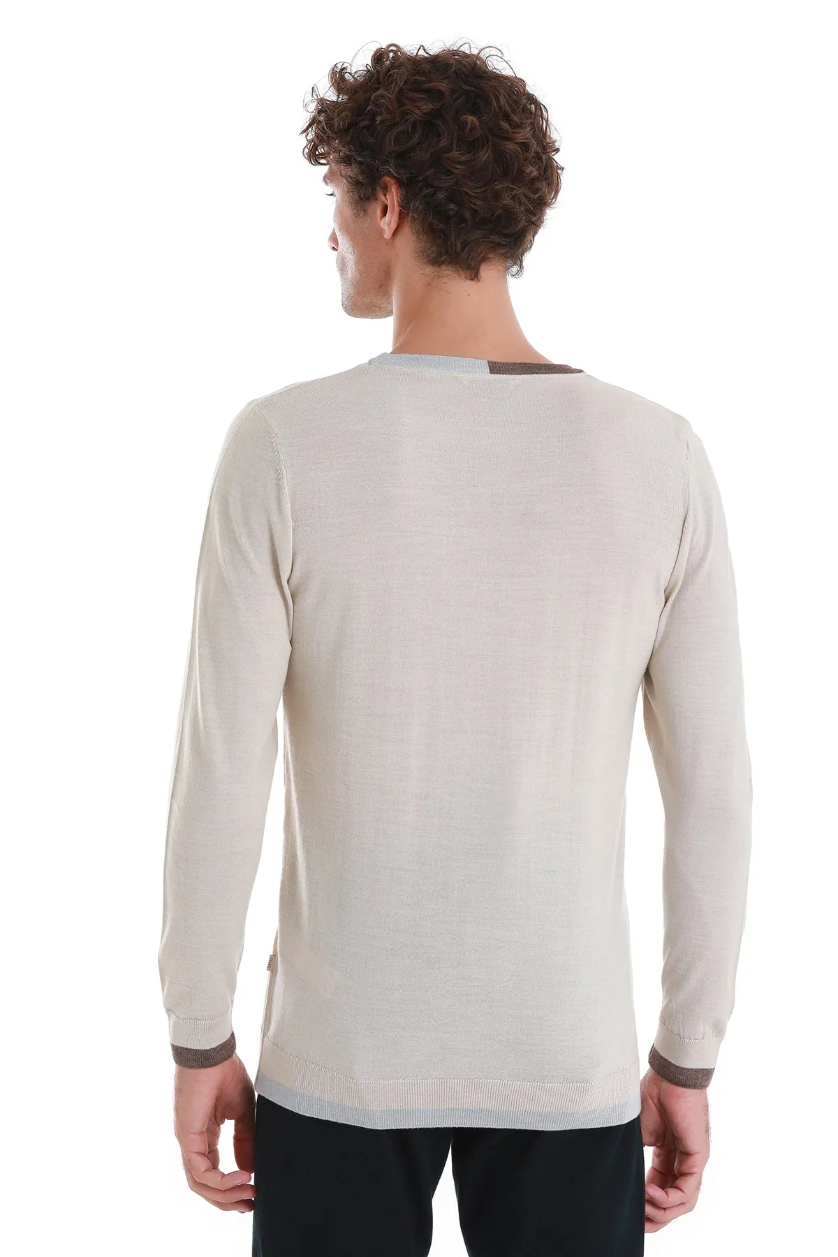 Regular Fit Beige Wool Blend Crewneck Sweater