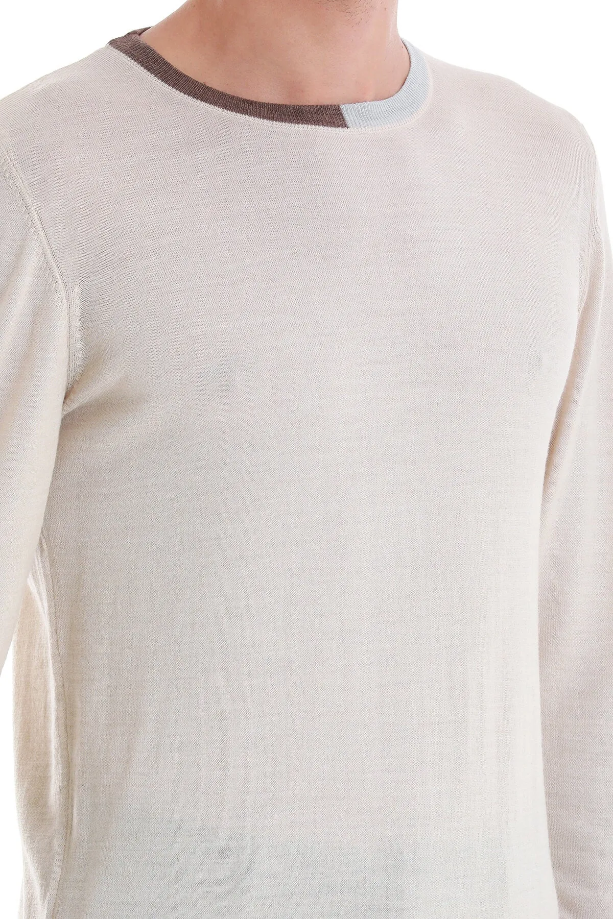 Regular Fit Beige Wool Blend Crewneck Sweater