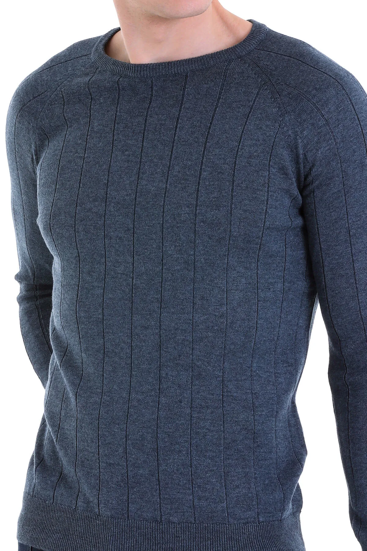 Regular Fit Indigo Cotton Blend Crewneck Sweater
