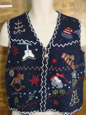 Ugly Christmas Sweater Vest with Zig Zag Trim