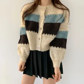 vintage contrast color striped cardigans