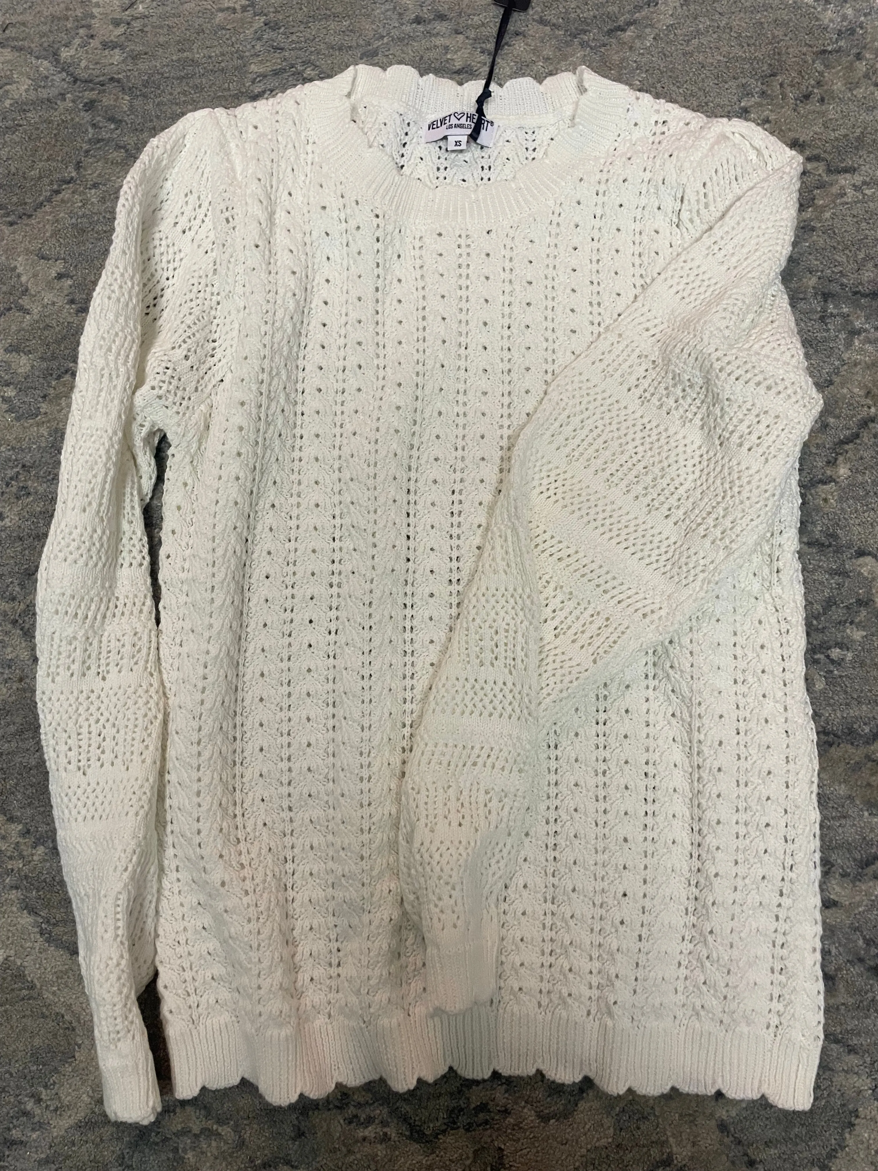 White Scalloped Neck Sweater