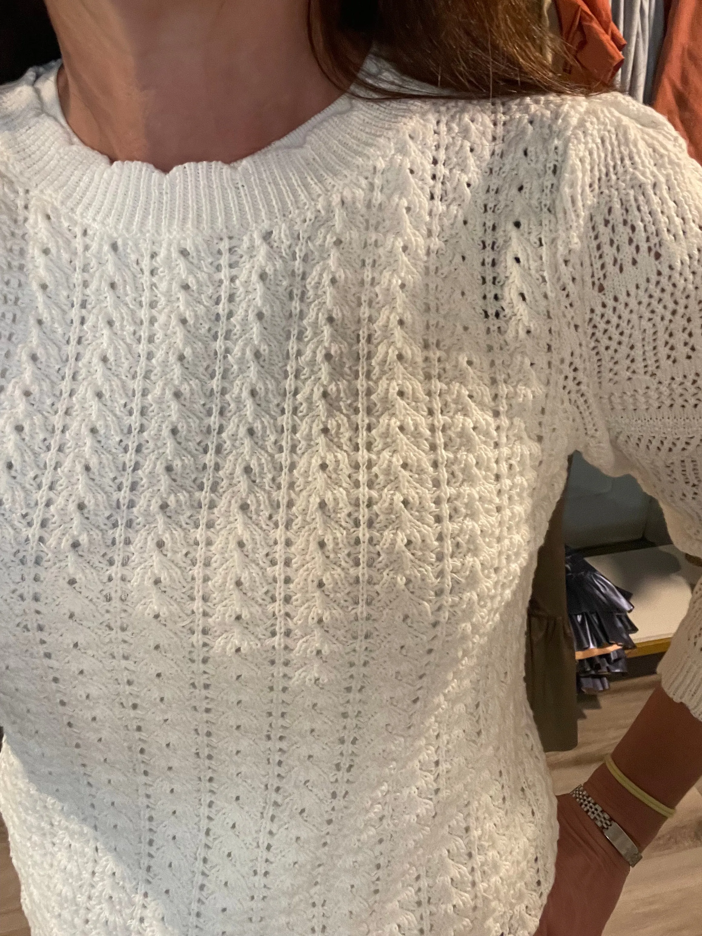 White Scalloped Neck Sweater