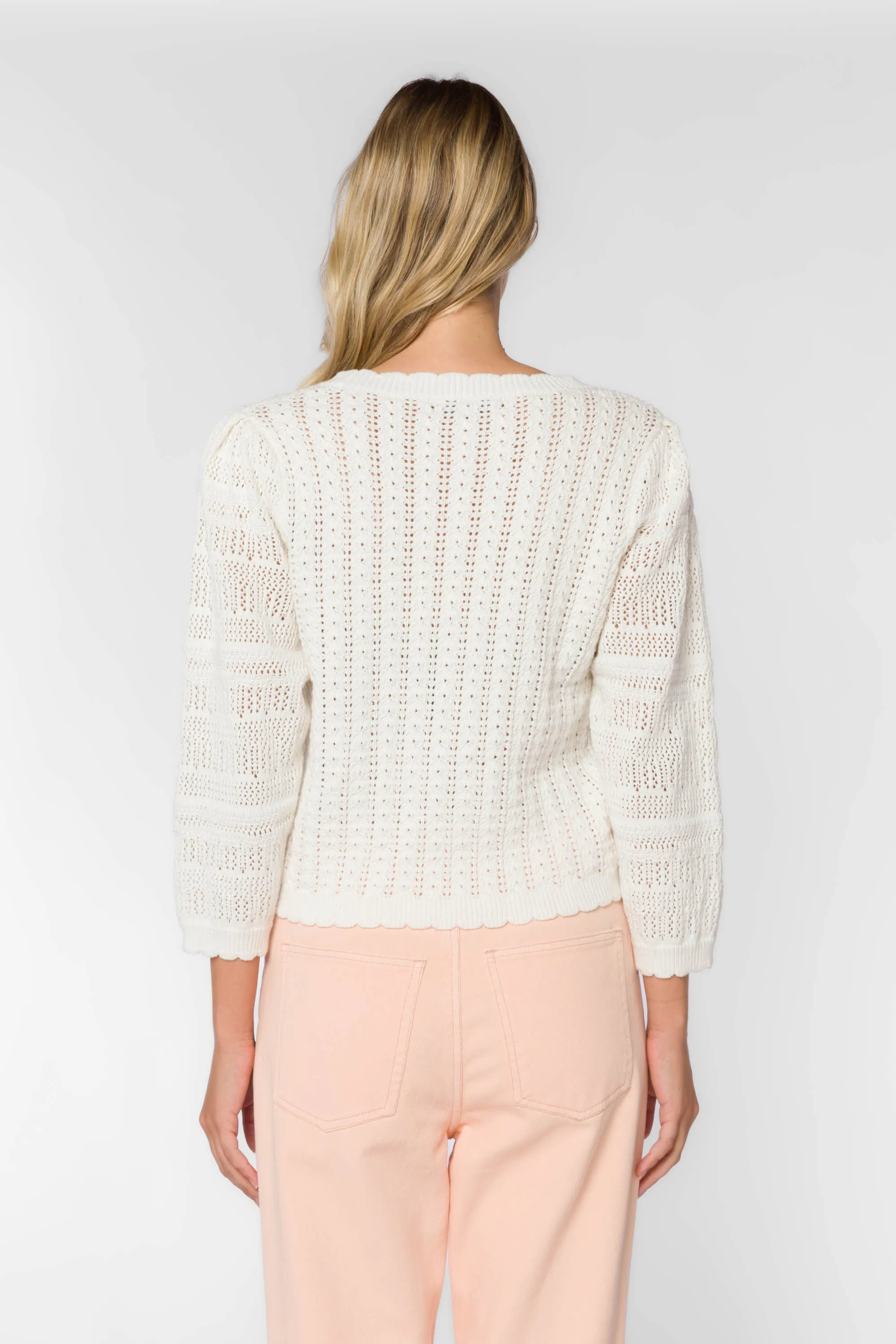 White Scalloped Neck Sweater