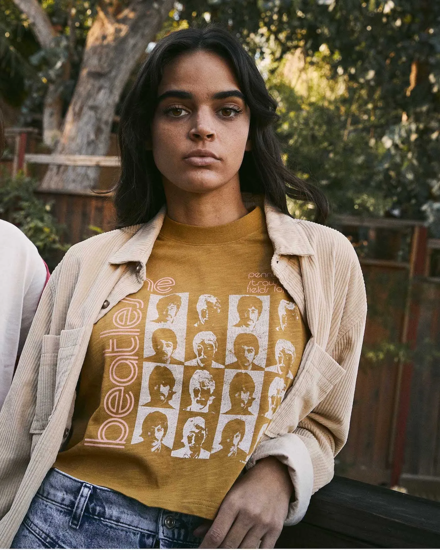 Women's The Beatles Strawberry Fields Crop Mock Neck Tee