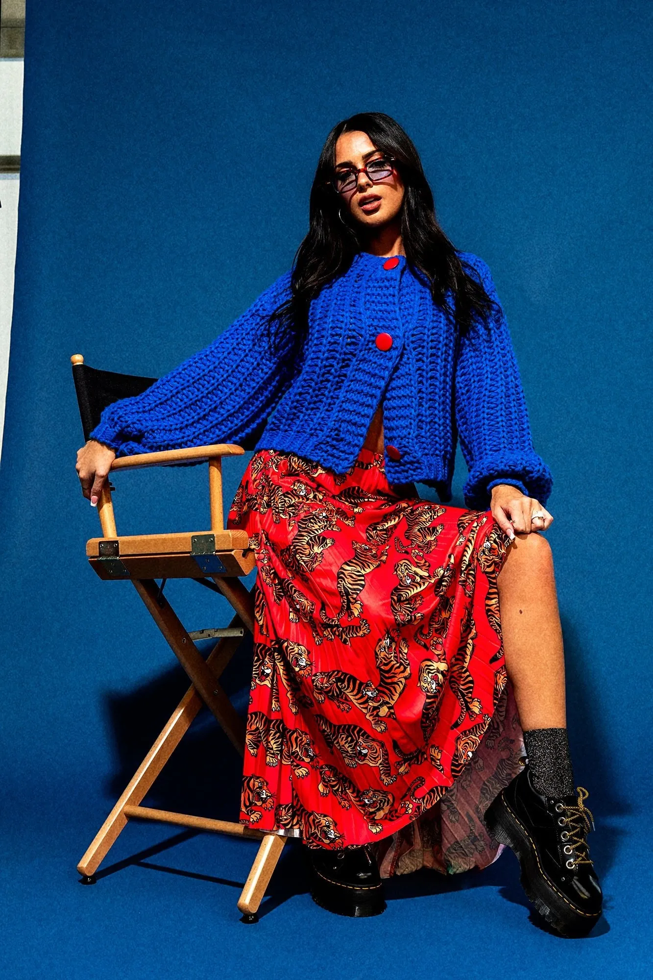 You Wish Hand Knit Chunky Cardigan in Blue