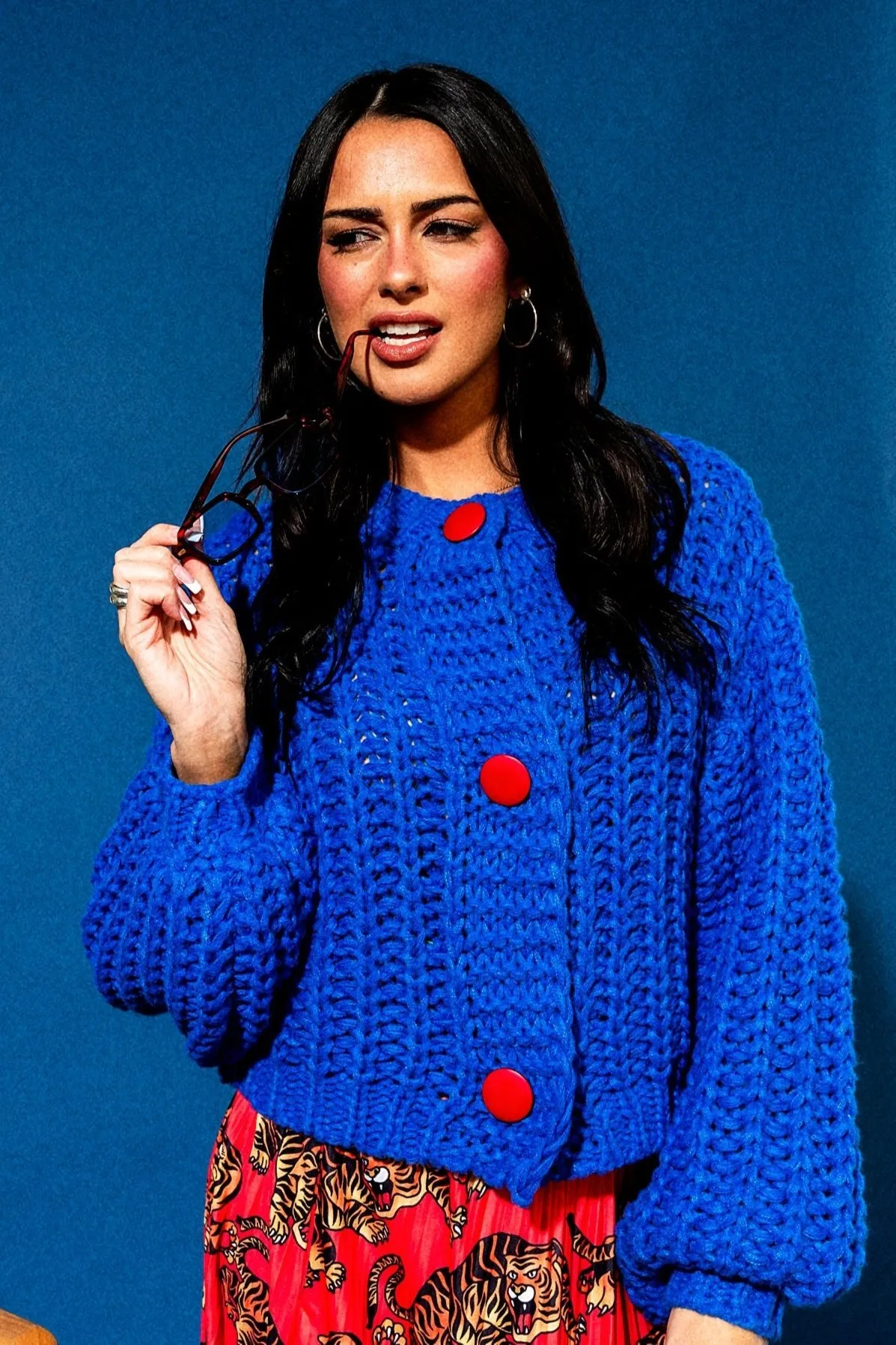 You Wish Hand Knit Chunky Cardigan in Blue