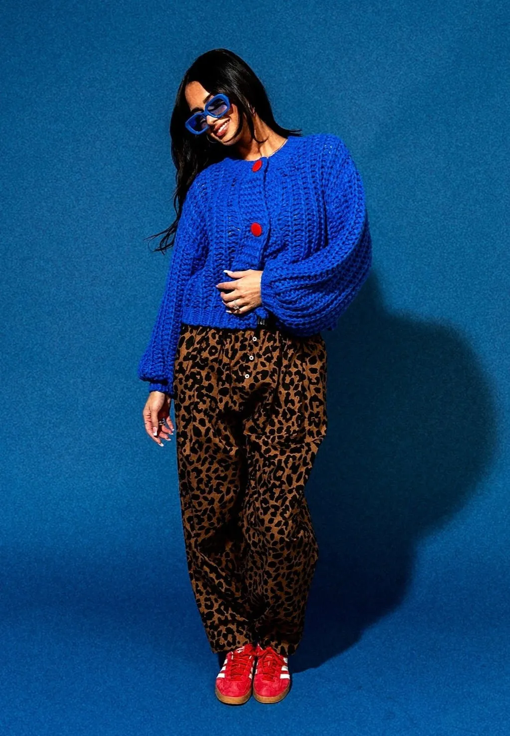 You Wish Hand Knit Chunky Cardigan in Blue